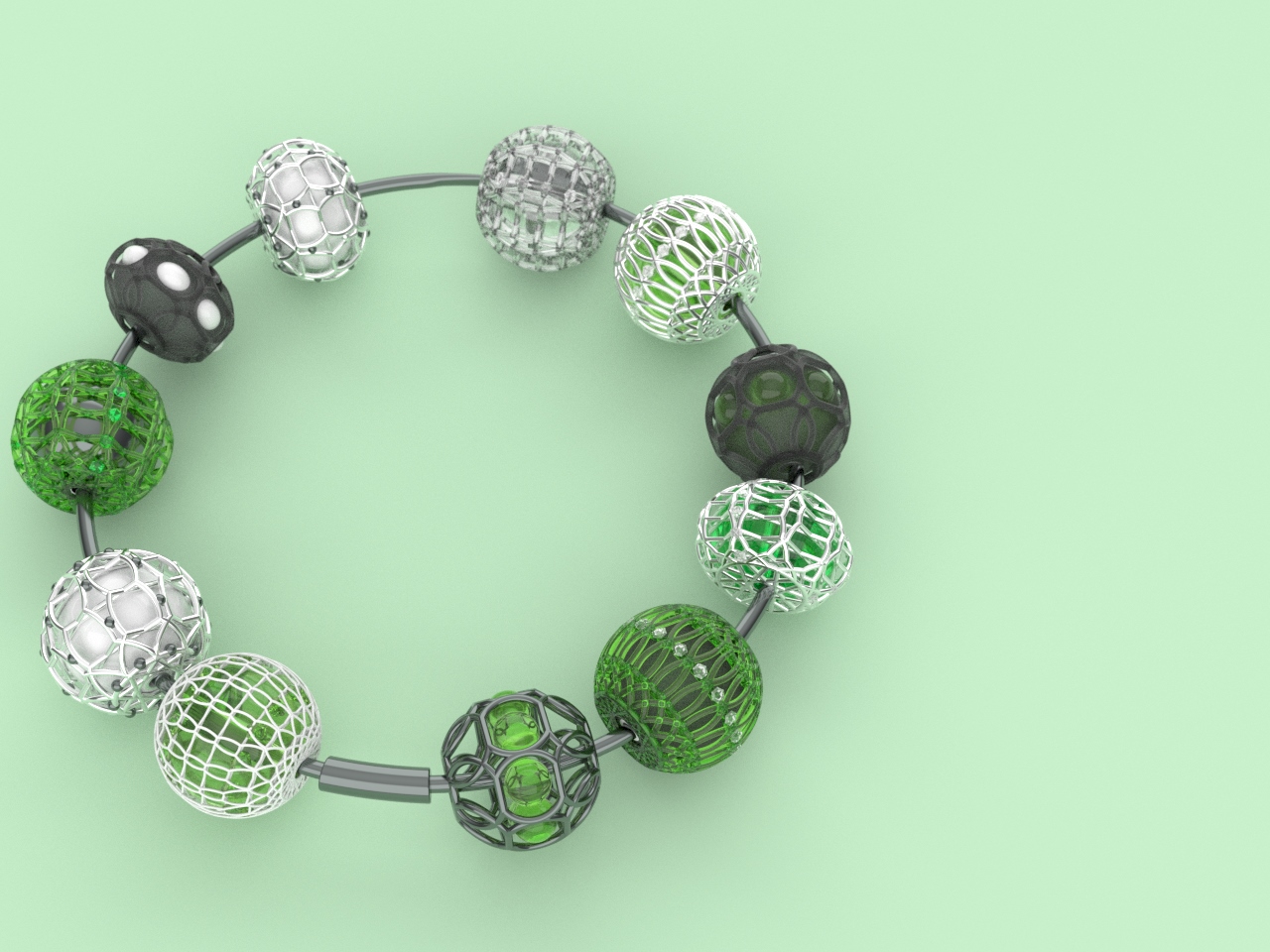 CAD model of a bracelet with glass beads